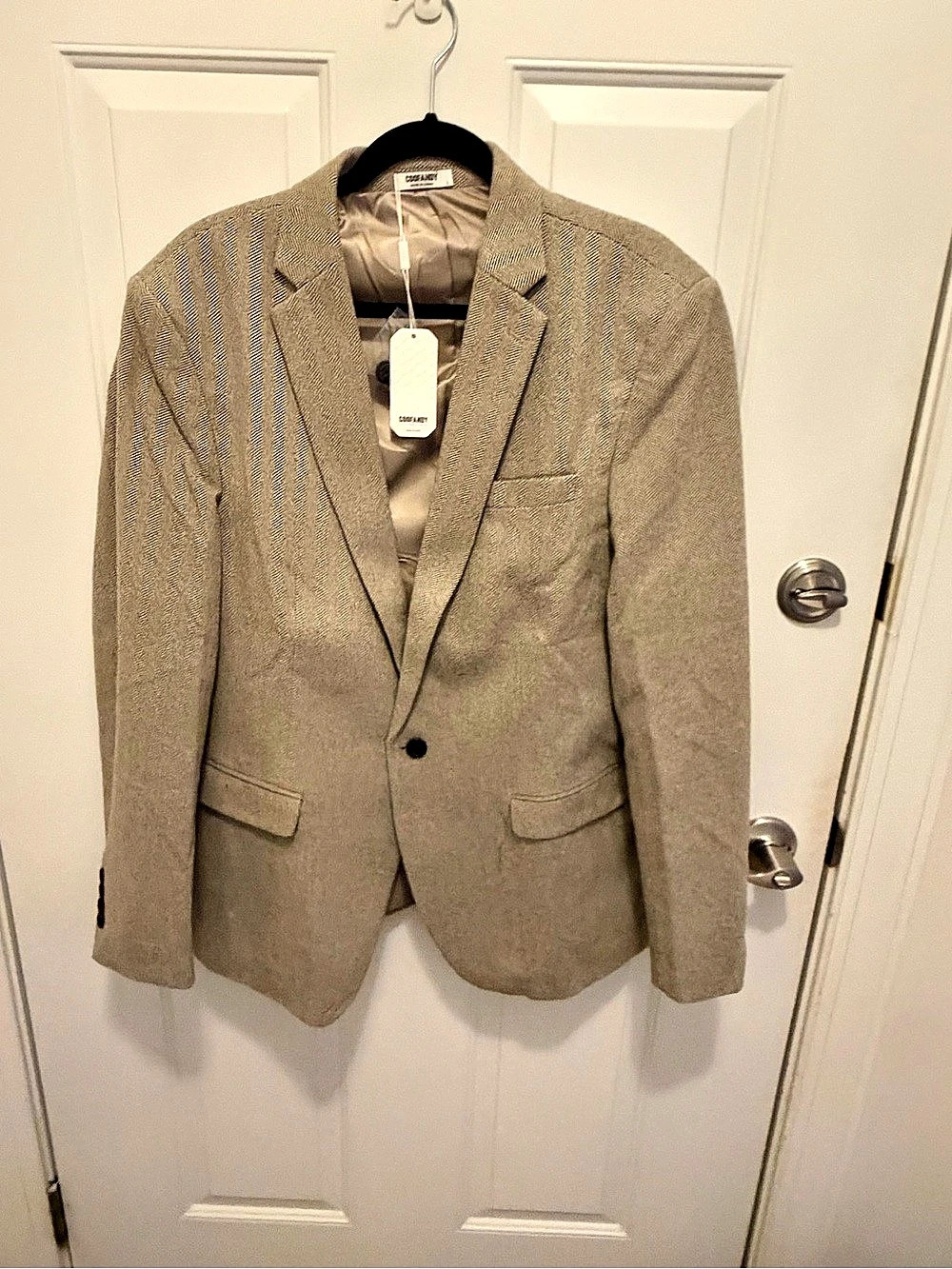Coofandy Men's Tweed Herringbone Blazer Brown Large NWT